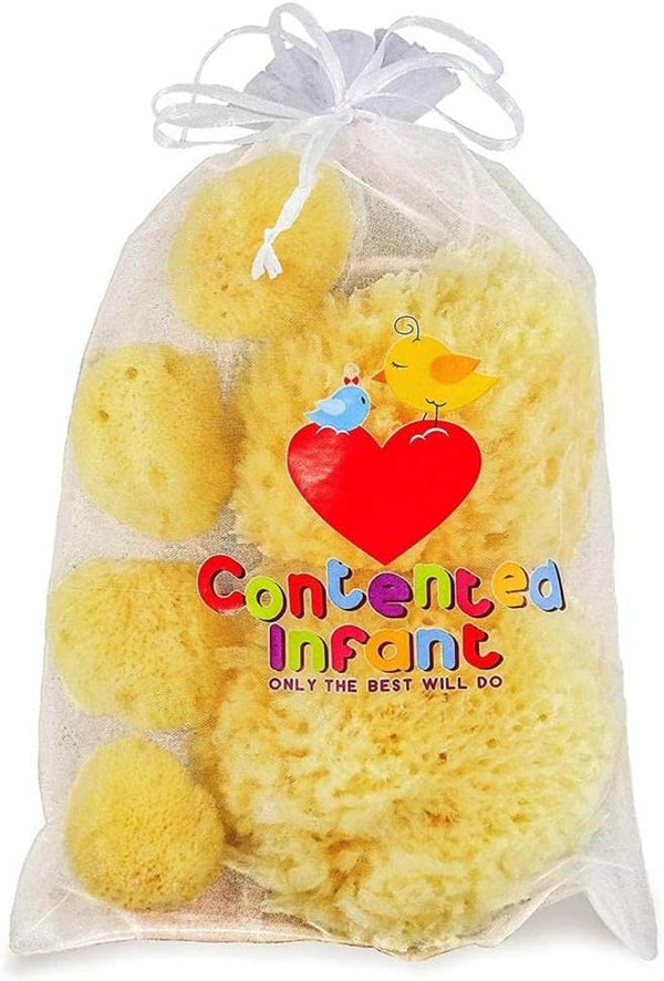 Real Sea Sponges for Babies - 6 Pk Bath Care Set, Gentle, Kind on Skin, for Bathing Washing Body Eyes, Ears Nose, Also for Newborn Toddler Kids; Baby Shower Spa Gift by