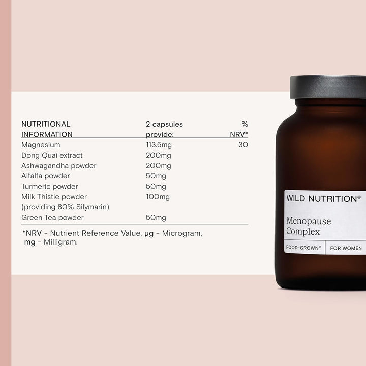 Food-Grown® Menopause Complex | Menopause Vitamins with Magnesium & Ashwagandha to Support Hormonal Balance for Women, Mental Resilience, Fatigue | Menopause Supplements | 60 Capsules
