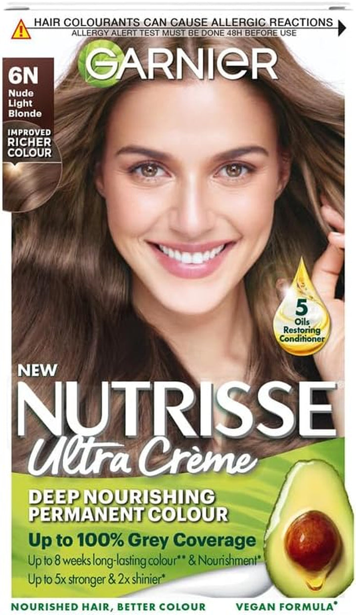 Nutrisse Ultra Crème Vegan Hair Dye, 6 Light Brown. Offers 100% Grey Coverage and Soft, Naturally Beautiful 8-Week Colour. a Gentle, No-Ammonia, Vegan Formula for Luminous, Healthy Hair.