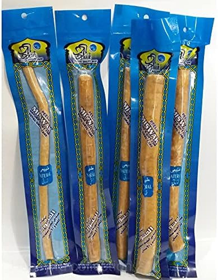 5 X  MISWAK, VACUUM PACKED 8''(20Cm) HERBAL TOOTHBRUSH, NATURAL DENTAL CARE, PEELU (ALARAK) TREE