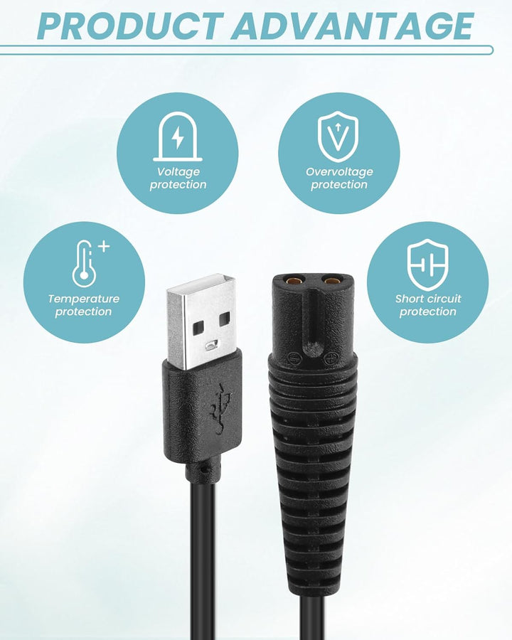USB Charging Cable 12V for Braun Shaver, Beard Trimmer Charger Cord Compatible with Braun Series 1 3 5 7 9,790CC 3080S 3040S 310S 3020S 3050Cc 5040S 760CC F5-5800 MS-5700 SR-9130