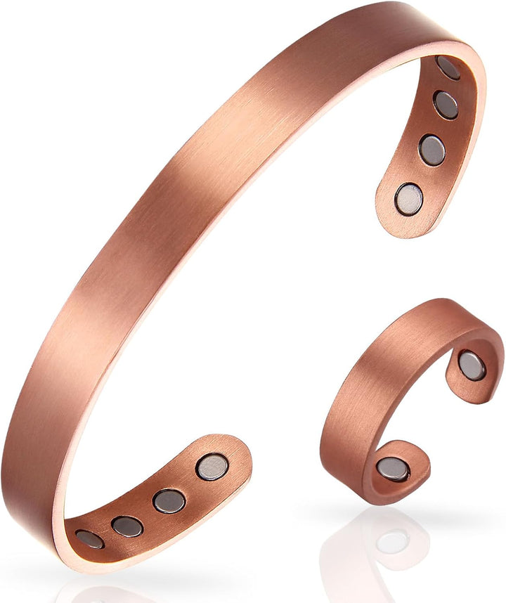 Copper Magnetic Bracelet for Men and Women 99.9% Pure Copper Bangle 6.8" Adjustable with 8 Magnets (Plain Design)