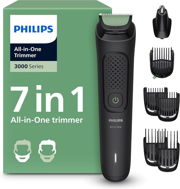 Multigroom 3000 Series All-In-One 7-Piece Trimmer - Shaver and Clipper for Face & Head, Self-Sharpening Skin-Friendly Blades, 10 Length Settings, Model MG3930/15