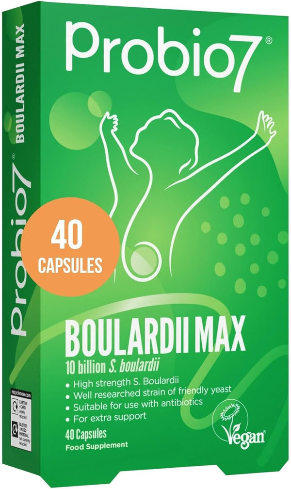 Probio7 Boulardii Max | Saccharomyces Boulardii Supplement for Gut Repair & Digestive Health | 10 Billion CFU, Probiotics for Gut Health Support - 40 Capsules