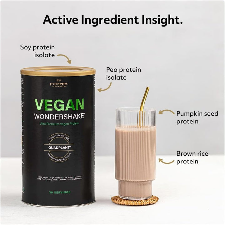 Protein Works - Vegan Wondershake, Multi-Award-Winning Vegan Protein Shake, Quadplant Protein Blend, Ultra Smooth & Creamy, Low Calorie, under 1G Fat & Sugar, 30 Servings, Vanilla Crème, 750G