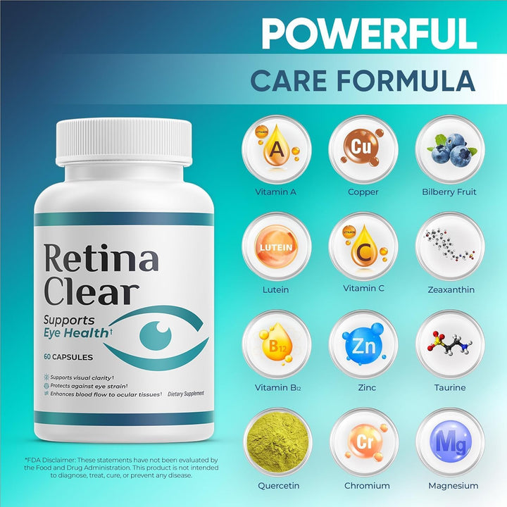 Retina Clear – 60 Capsules | Advanced Eye Health & Vision Support with Maca, Green Tea, Bitter Melon | Supports Visual Clarity & Eye Performance | Uk-Made Supplement