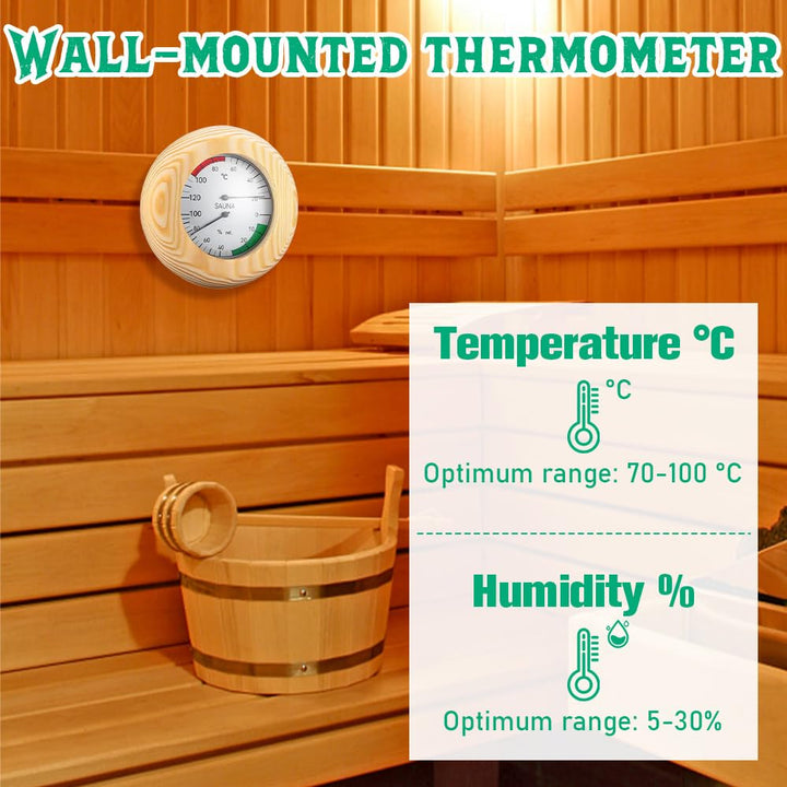 2 in 1 Sauna Thermometer Hygrometer, Wood Sauna Thermo-Hygrometer, 2 in 1 Wood Sauna Thermometer Hygrometer, Wooden High Accuracy Sauna Accessories for Sauna Room Steam Room