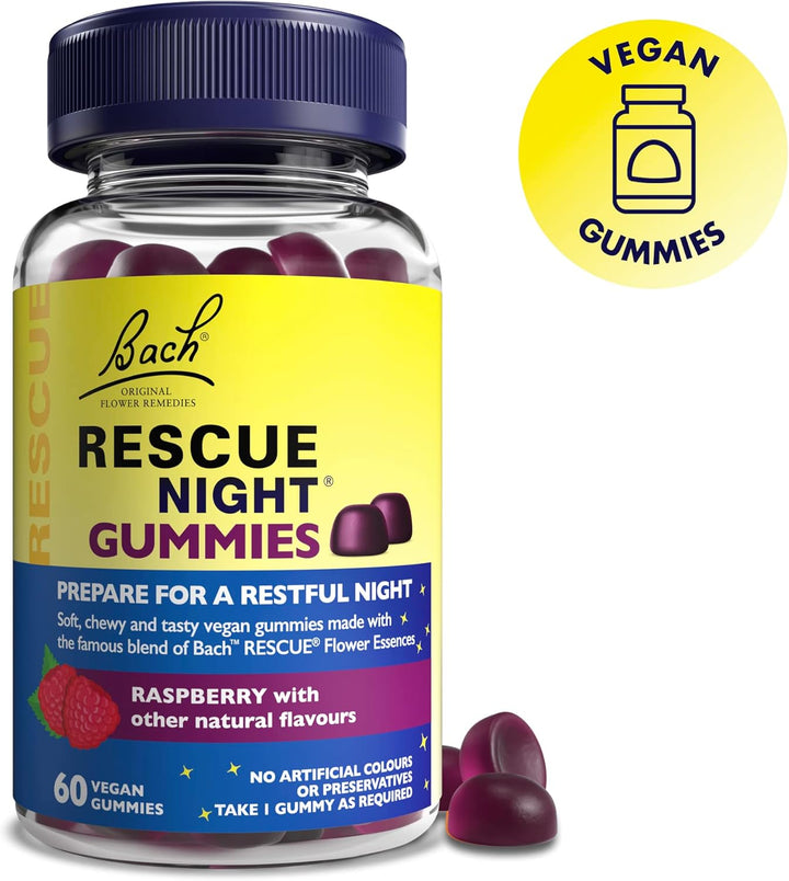 Night Gummies | Natural Bedtime Support | Bach Original Flower Essences | 60 Vegan Raspberry Flavoured Gummies | Help Prepare for Restful Sleep