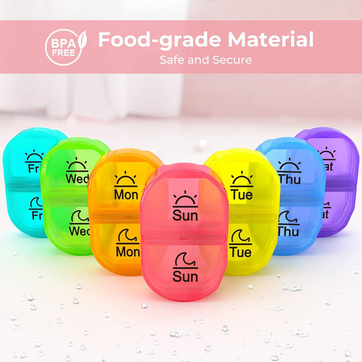 Pink PU Leather Bag Pill Boxes 7 Day 2 Times a Day, Large AM/PM Pill Box Organiser with Portable Zipper Leather Bag for Holding Supplements, Vitamins and Fish Oils