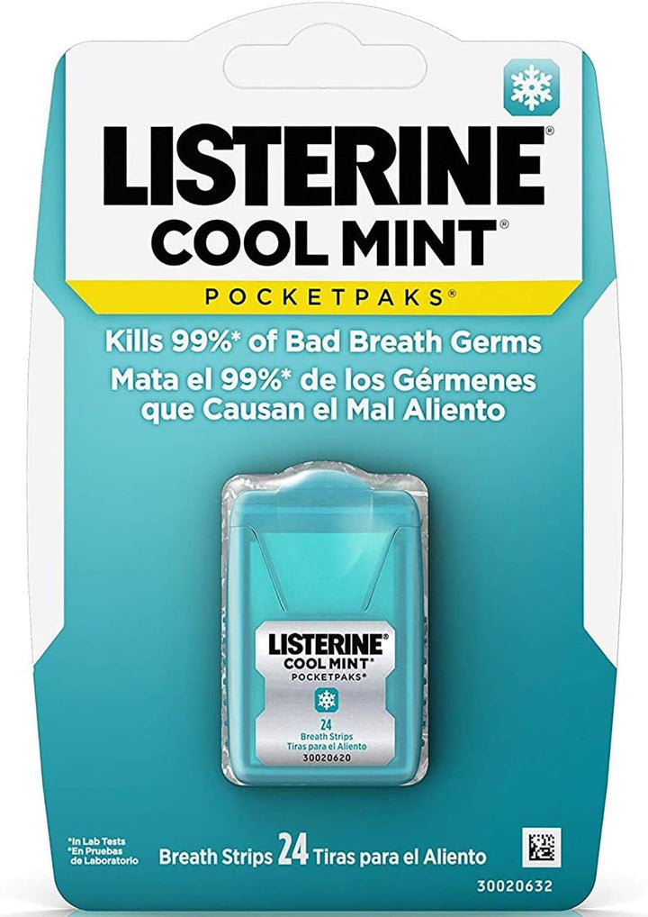 Cool Mint Pocketpaks Breath Strips, Oral Dissolving Breath Freshener Strips Kill 99% of Germs That Cause Bad Breath, Portable for On-The-Go, Refreshing Mint Flavor, 24-Strip Pack (12 Pack)