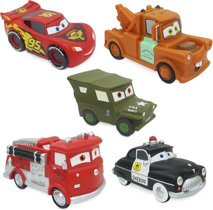 Store Official  Pixar Cars Bath Toy Set, 5 Pc., Baby Playset Includes Lightning Mcqueen, Mater, Red, Sheriff and Sarge Figures - Bath or Paddling Pool Toy, Suitable for 6 Months+