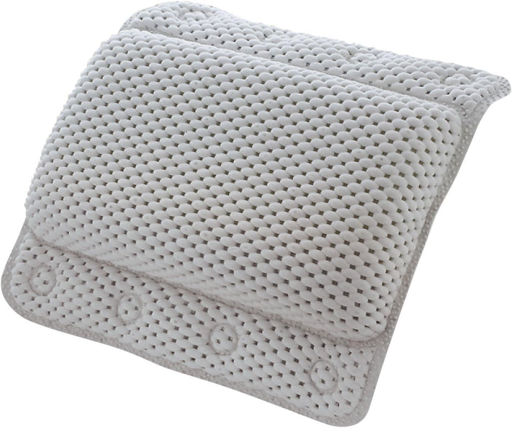 Bathtub Pillow, Luxury Relaxing White Soft Non Slip Cushioned Bath Pillow Waterproof Home Spa Headrest Cushion with 8 Slip Resistant Suction Cups (White)