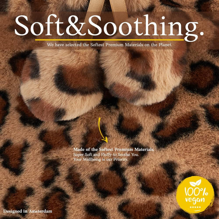 Hot Water Bottle with Cover UK - 1.8L Large Soft Fluffy Fleece Cover Hot Water Bottle for Pain Relief, Period Pain, Back Pain & Cozy Warmth – Great Gift for Men & Women (Light Brown)