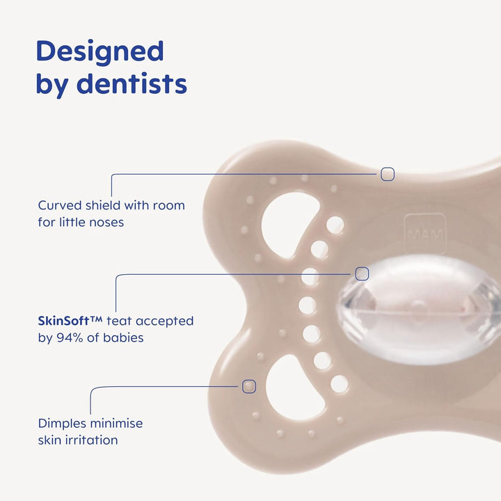 Original Soothers | 0-6 Months | 2 Pack | Comes in Dummy Steriliser Case | Sustainable Materials | Baby Accessories for Newborn | Cream/Green (Various Designs)