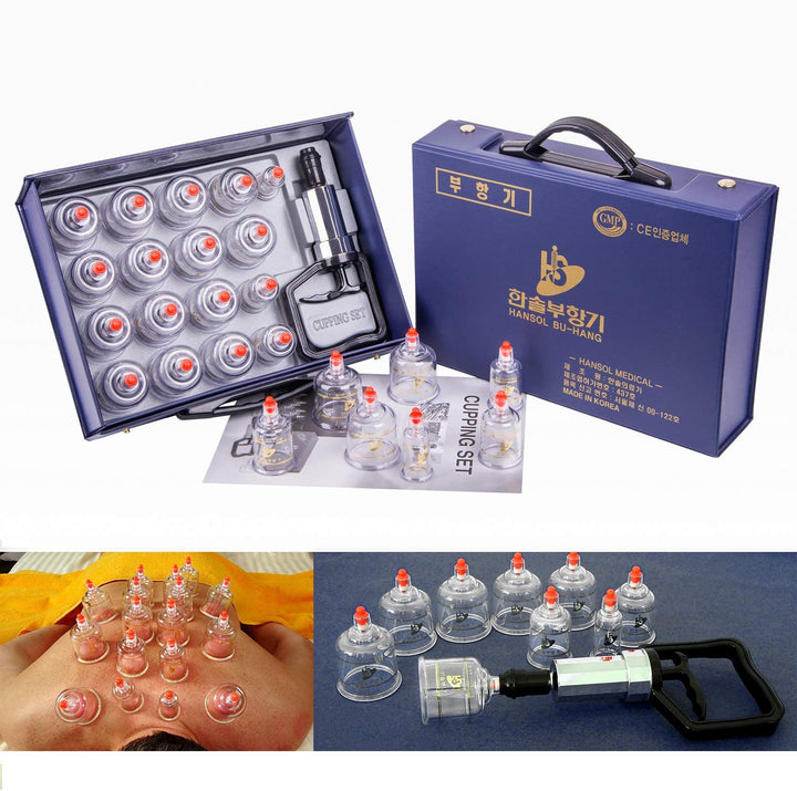 Professional Cupping Therapy Equipment Set with Pumping Handle 17 Cups & English Manual (Made in Korea)