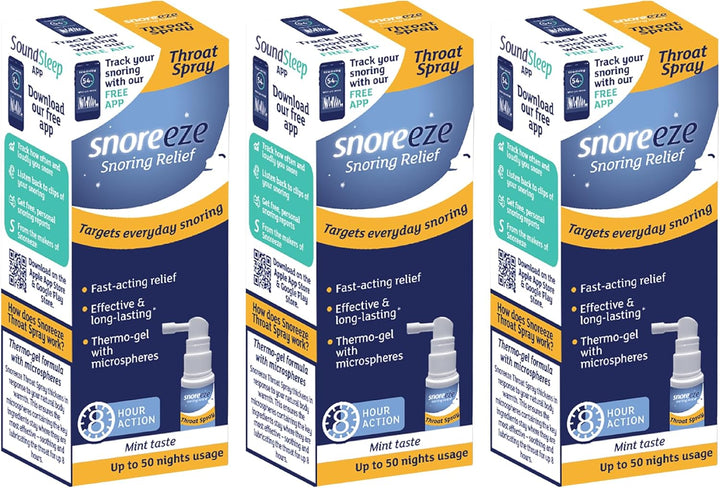 Anti-Snoring Throat Spray - Effective Snoring Aids for Men & Women - Fast Acting Lubricating Thermo Gel - Snore Stopper to Use with Mobile App - 23,5Ml, 50 Nights Use