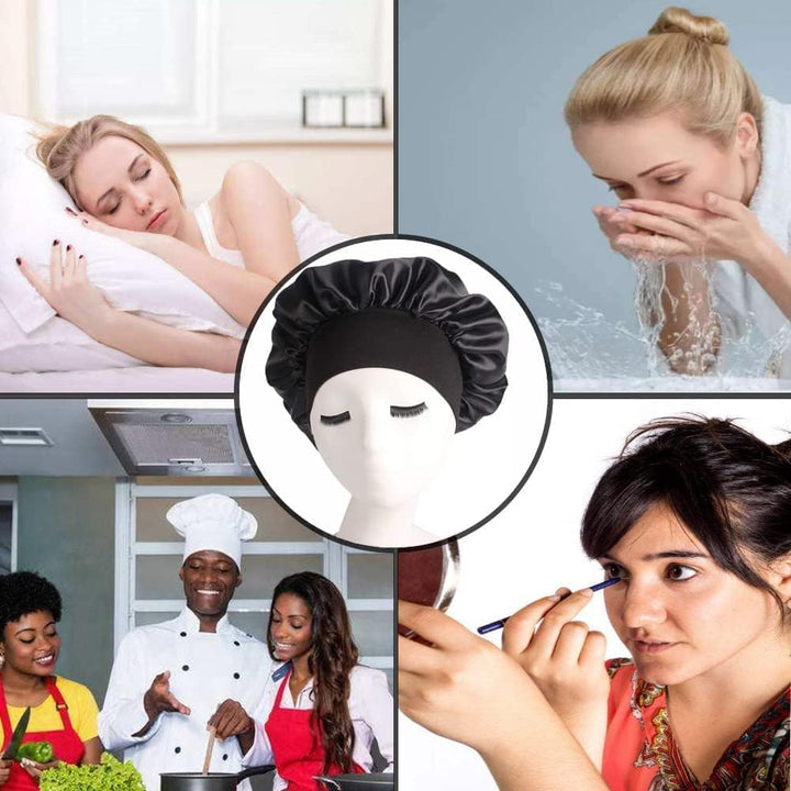 Silk Hair Wrap for Sleeping, Hair Bonnet, 1Pcs Night Sleep Cap for Women Girls, Hair Care Head Cover Elastic Hat for Black Curly Hair.