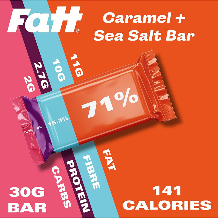Keto Bars - Caramel & Sea Salt - 4 X 30G - 2G Carbs - 100% Natural - Low Carb, Low Sugar, High Prebiotic Fibre, Vegan & Sweetener Free - bar