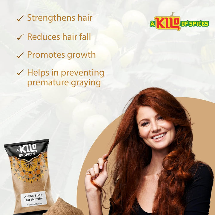 | Aritha Soap Nut Powder 1Kg | Premium Quality Reetha Powder | 100% Natural Ayurvedic Shampoo Substitute | Instant Herbal Hair Cleanser for Easy Home Preparation