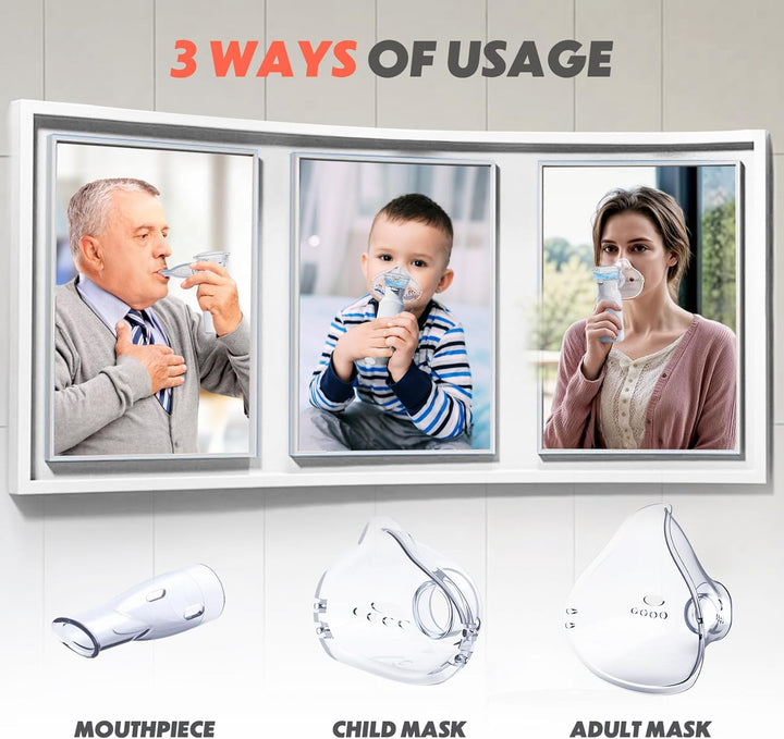 Ultrasonic Nebuliser Machine for Adults, Rechargeable Portable Nebuliser for Adults & Kids,  Silent Nebuliser for Kids with 2 Masks and Mouthpiece, Handled Nebulizer for Home