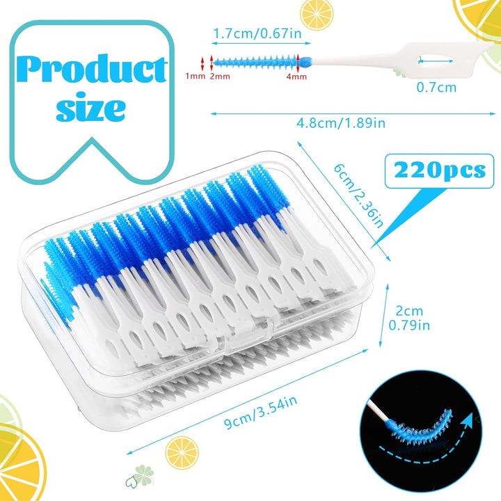 220 Pieces Interdental Brushes, Silicone Dental Brushes Blue Tooth Floss Picks for Braces Oral Cleaning
