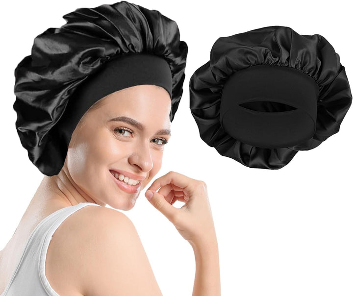 Satin Bonnet, Night Sleep Caps with Wide Elastic Band, Silk Wrap, Soft Head Cover Sleeping Hat for Women and Girls Curly Hair