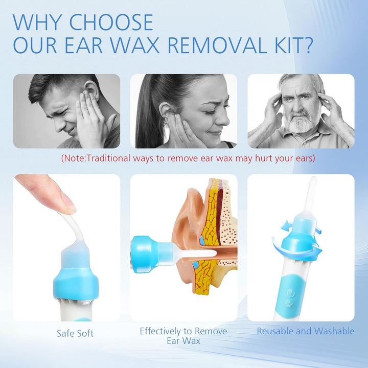 Earwax Remover, Electric Ear Wax Suction Remover, Electric Vacuum Ear Cleaner with Led Light,Ear Wax Removal Kit for Adults and Children,Includes 2 Silicone Replacement Heads,Built-In Battery