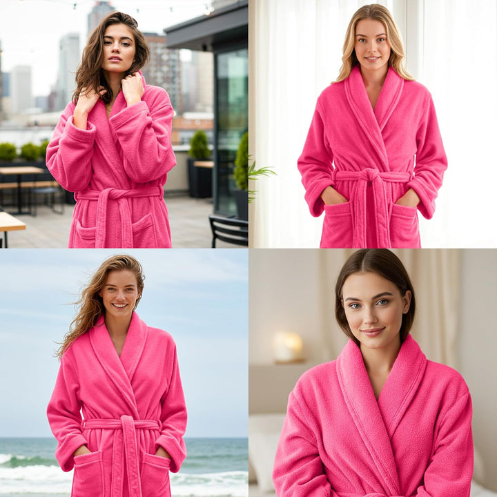 Fuschia Hot Pink Bathrobes Soft Cotton Terry Robes Gowns Bath Robe