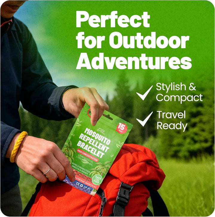 Mosquito Repellent Bracelet 15 Pack, Insect Repellent Bracelet - 300 Hours Insect Repellent Protection, Deet-Free, Mosquito Bands, Adjustable Bands for Adults & Kids