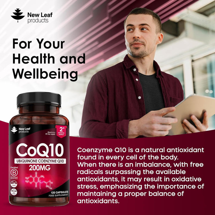 Coq10 Supplement 200Mg - Co Enzyme CQ10 120 Vegan Capsules 100% Pure and Naturally Fermented Ubiquinone Q10 High Strength Ubiquinone Coenzyme Q10 Coenzyme Coq10 Supplement UK Made Ubiquinol