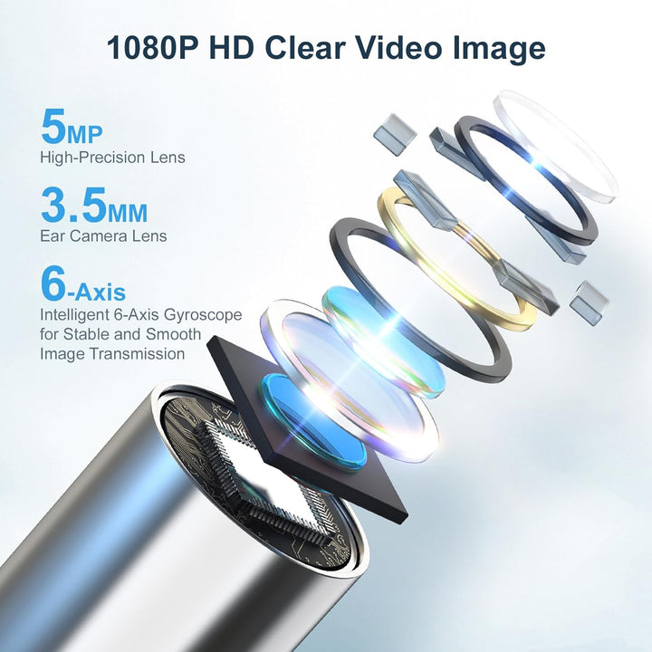 Ear Wax Removal - Earwax Remover Tool with 7 Pcs Ear Set - Ear Cleaner 1080P HD Ear Scope - Camera with 6 Led Lights - Ear Cleaning Kit with 11 Ear Spoon - Ear Camera for Ios & Android（Glossy Black）