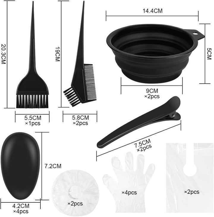 18 PCS Tools for Hair Colouring Kit, DIY Salon Hair Coloring Bleaching Tools Set, Hair Dye Tool Set, Including Hair Dye Bowl, Brush, Earmuffs, Comb, Cape, Shower Cap, Gloves, Hairpins