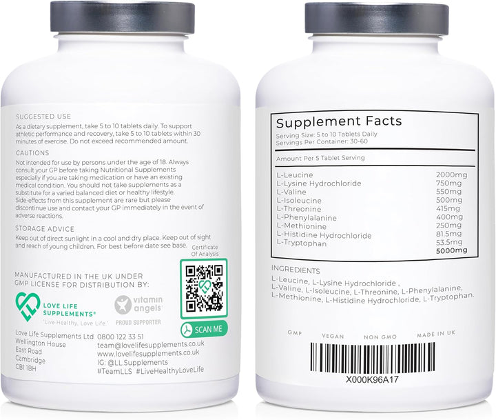 Essential Amino Acids - All 9 EAA Amino Acids with All 3 Bcaa'S plus 6 More Eaas to Build and Repair Muscle | 300 Tablets / 60 Servings | 5-10G per Serving | High in Leucine and Vegan Friendly