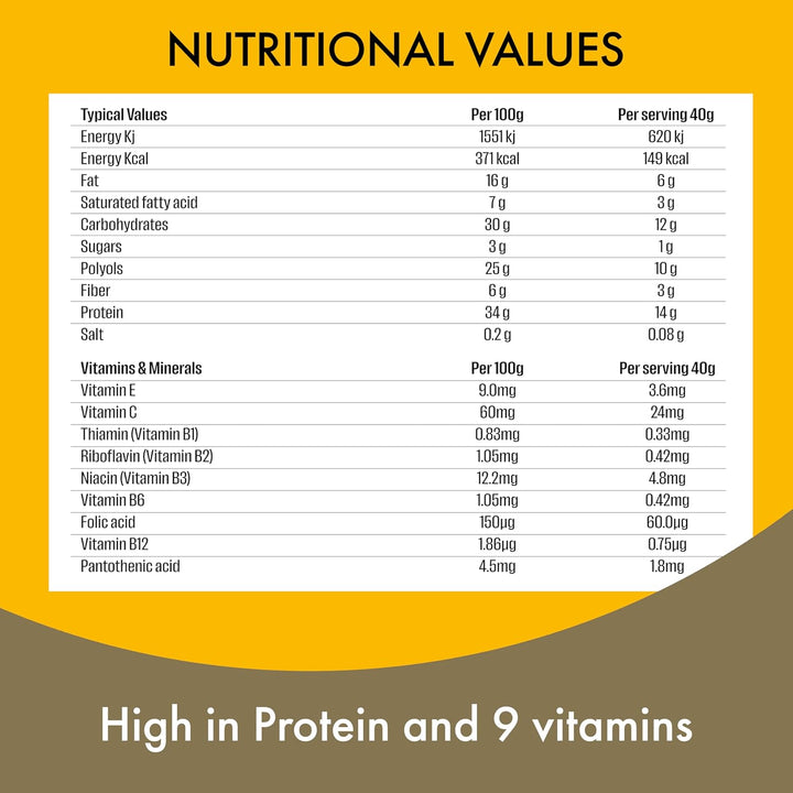 Vitamin and Protein Bars (15 X 40G Bars) — Chocolate Hazelnut Whip Flavour — 14G High Protein, 9 Vitamins, Low Sugar