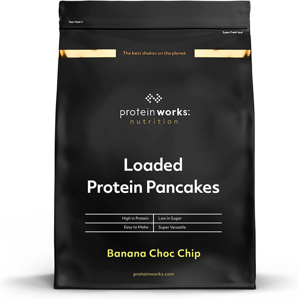 Protein Works - Loaded Protein Pancake Mix | Premium Pancake Mix | High Protein Pancakes | High Protein Breakfast | Low Sugar Snack | 16 Servings | Banana Choc Chip | 1Kg