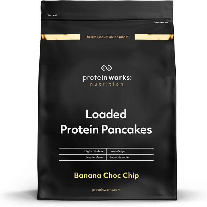 Protein Works - Loaded Protein Pancake Mix | Premium Pancake Mix | High Protein Pancakes | High Protein Breakfast | Low Sugar Snack | 16 Servings | Banana Choc Chip | 1Kg