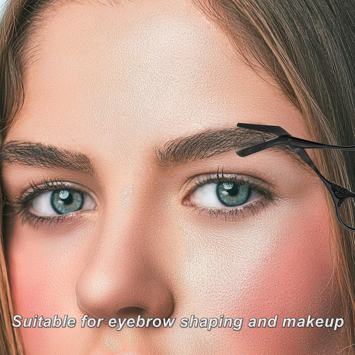 Professional Eyebrow Scissors, Stainless Steel Brow Shaper Grooming Scissors Precision Trimmer with Comb Black Non-Slip Trimming Sterile Scissor for Women Men