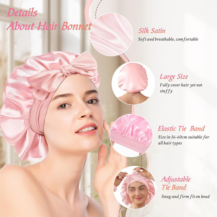 Pack of 2 Silk Caps for Sleeping with Hair Bobbles, Adjustable Satin Hair Cap, Silk with Elastic Waistband, Soft Sleep Cap, Women'S Hair Protection for the Night, Bonnet Sleep Cap, Long Hair