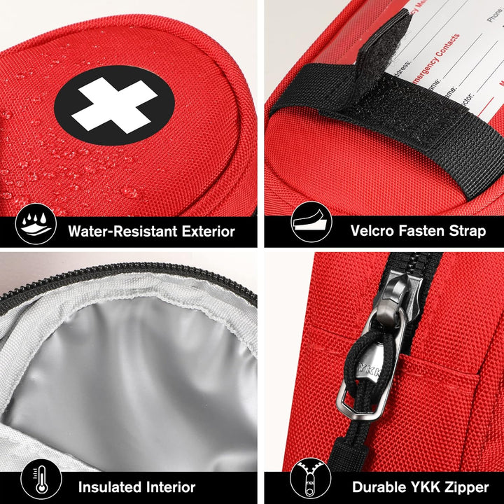 Epipen Medical Carrying Case Insulated, Travel Medication Organizer Bag Emergency Medical Pouch Holds 2 Epipens, Asthma Inhaler, Anti-Histamine, Auvi-Q, Allergy Medicine Essentials, (Red)