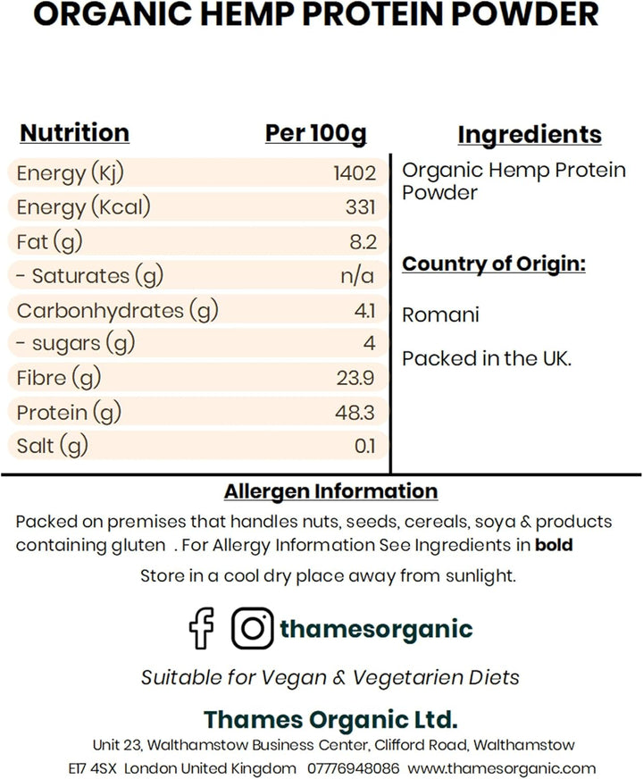 Organic Hemp Protein Powder 500G, Certified Organic, Non-Gmo, Vegan, No Additives, No Preservatives, Resealable Bag by  500G