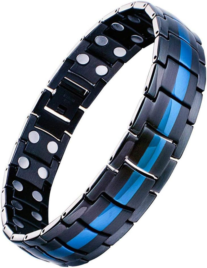 Titanium Steel Magnetic Bracelets for Men,4 Element Double Row Strength Magnets Wristband Magnetic Brazaletes with Free Links Removal Tool & Jewelry Gift Box