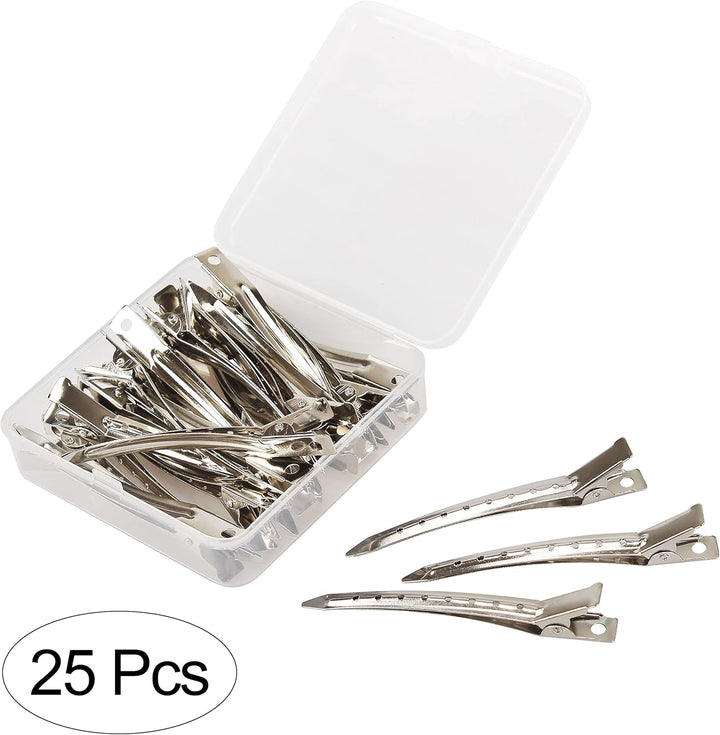 25 Pieces Duck Bill Hair Clips, 3.5 Inch Rustproof Metal Alligator Curl Clips with Holes for Hair Styling, Hair Coloring, Thick Hair Sectioning, Salon, Bows DIY, Silver (25 Pcs, 3.5In Silver)