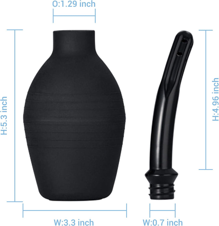 10Oz Silicone Enema Bulb Kit for Men Women Colon Cleaning Comfortable Coffee Enemas Shower Head 4.8' Tips (Black)