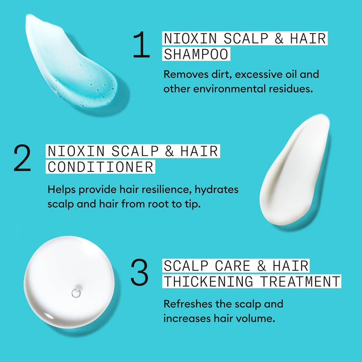 Nioxin System 3 - Hair Thickening System for Damaged Hair with Light Thinning - Biotin & Niacinamide - Shampoo, Conditioner, Serum