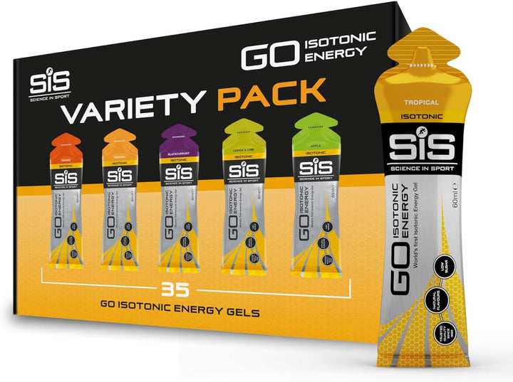 GO Isotonic Energy Gels, Running Gels with 22G Carbohydrates, Low Sugar, Variety Pack of Assorted Flavours, 60Ml per Serving (7 Pack)