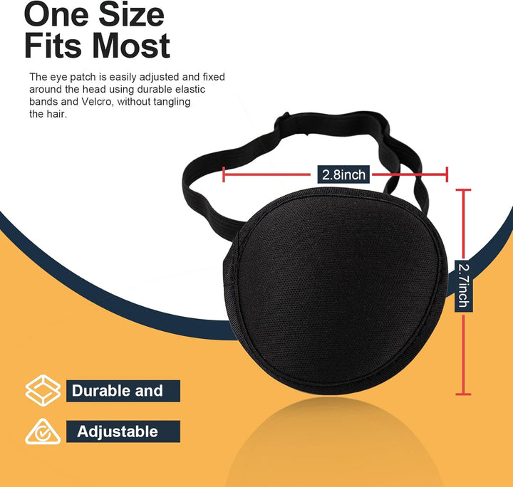 2PCS Eye Patches for Adults Kids,Adjustable Eye Patch,Pirate Eye Patches,Medical Eye Patch, Amblyopia Lazy Eye Patches for Left or Right Eyes, Black
