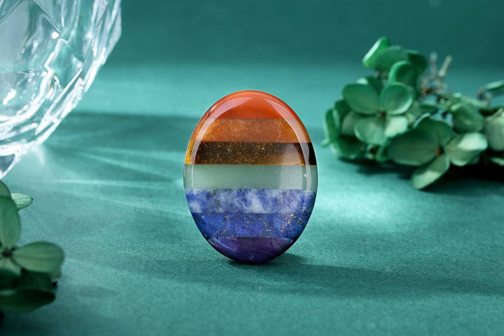 7 Chakra Crystal Worry Stone for Anxiety Relief for Adults,Healing Crystal Gifts for Women,Polished Crystal Gemstone Thumb Stone Mindfulness Gifts Small Gifts Stocking Fillers Women