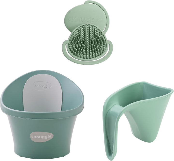 Newborn Baby Bath Starter Bundle | the Perfect Baby Bath Partnership | Baby Bath, Rinse Jug & Bath Brush | White/Grey