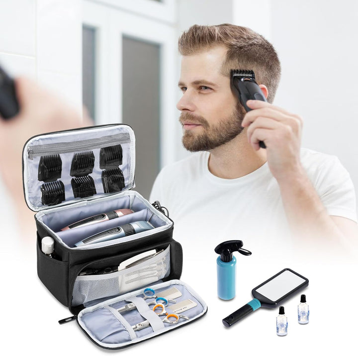Carrying Case for Clippers, Men Trimmer Kits Storage Bag Compatible with Andis, Hatteker, Oster Hair Clipper and Cutting Tools, Black