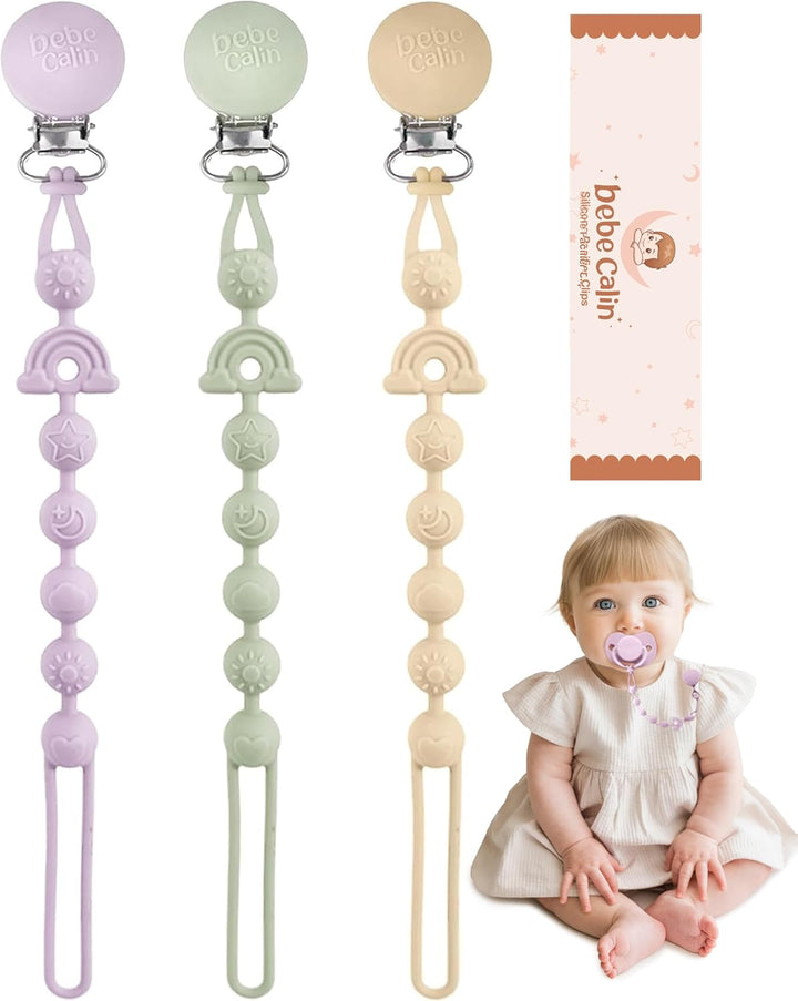 Baby Dummy Clip Girls - 2 Pcs Pacifier Clips and Soother Clips - Silicone Dummy Holder & One-Piece Soother Chains for Babies & Newborns